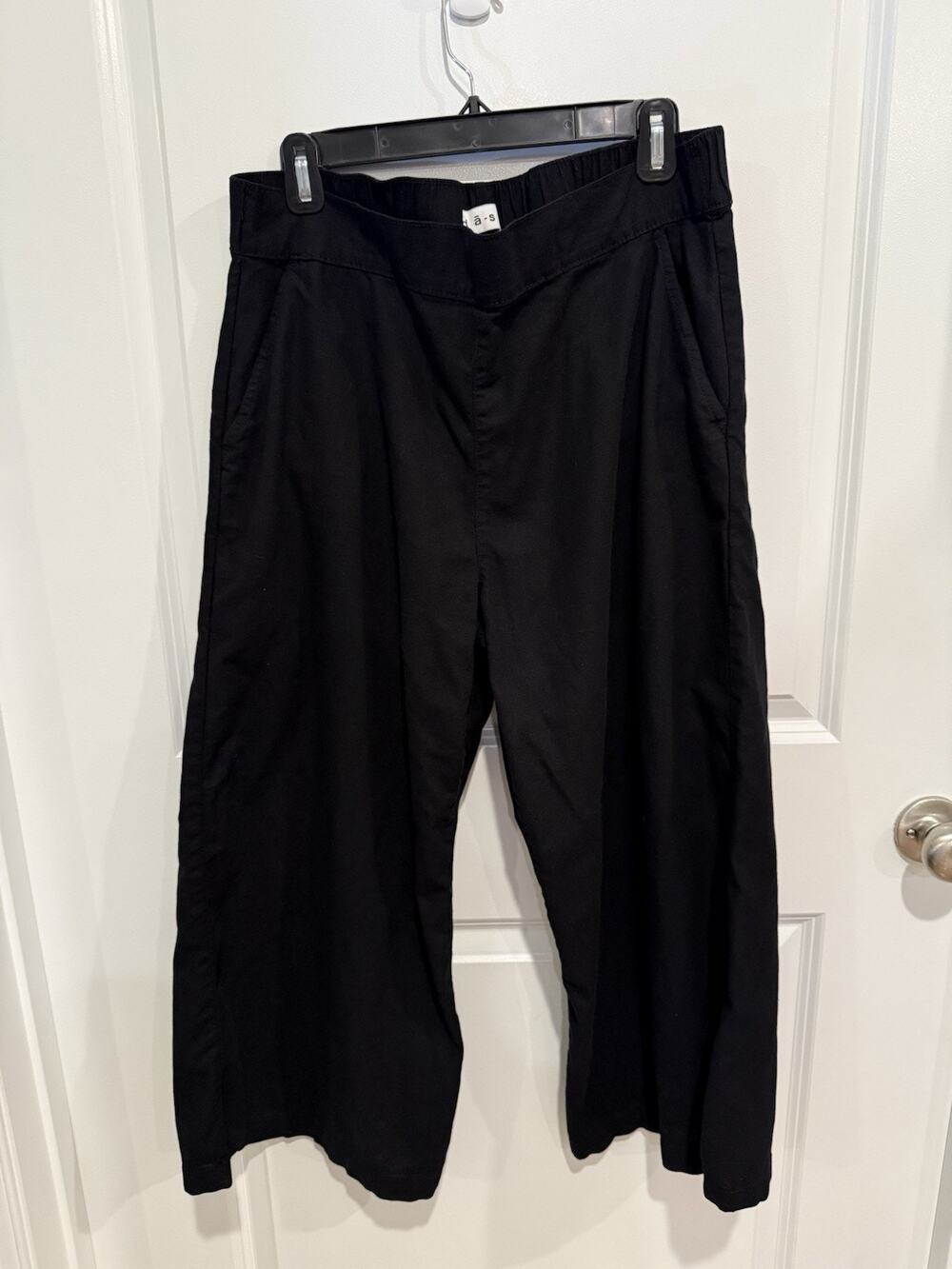 Dash Women's Linen Blend Cropped Pants Black Wide Leg Sz Large Relaxed